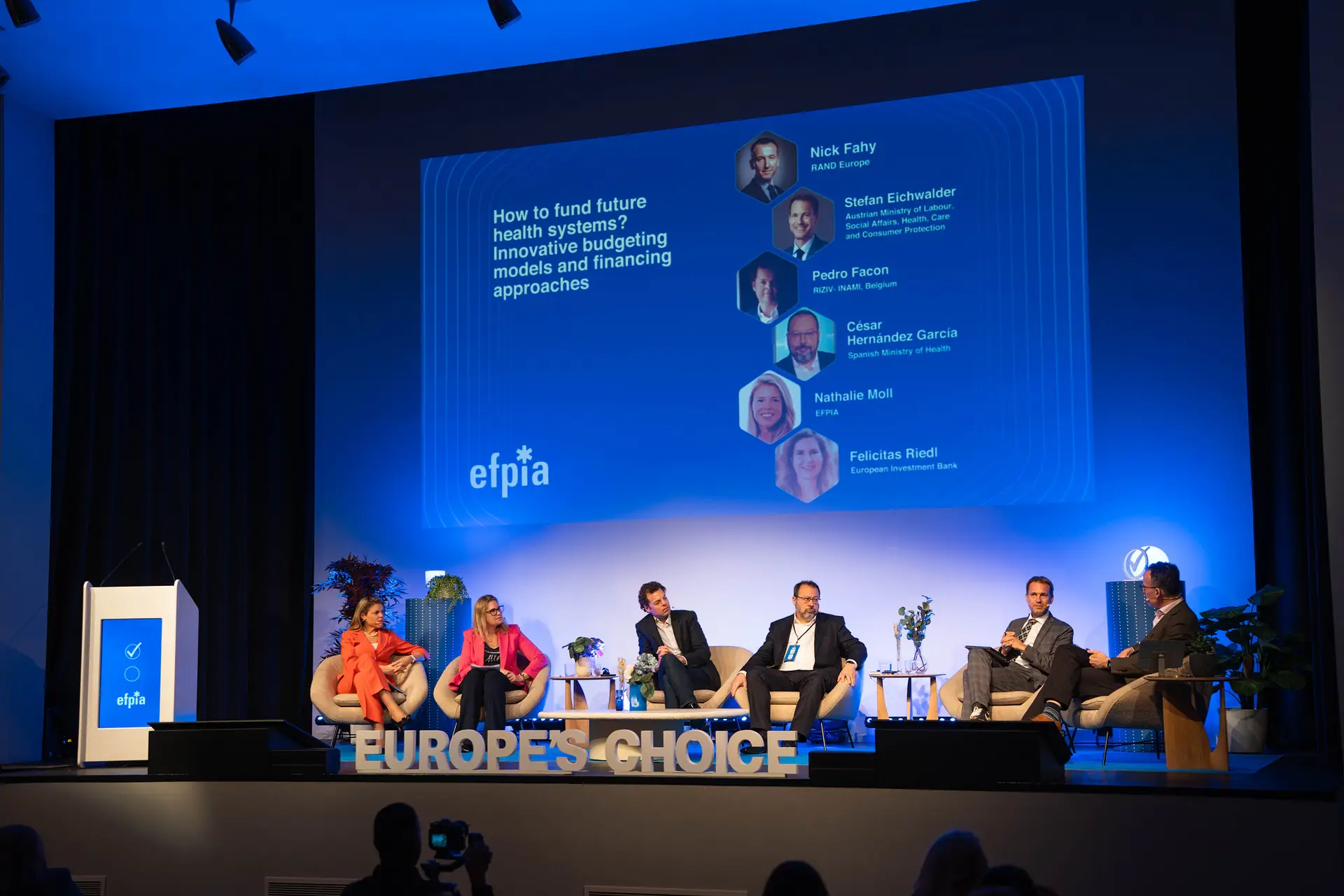 The Europe&rsquo;s Choice main stage, a panel seated behind large EUROPE&rsquo;S CHOICE letters