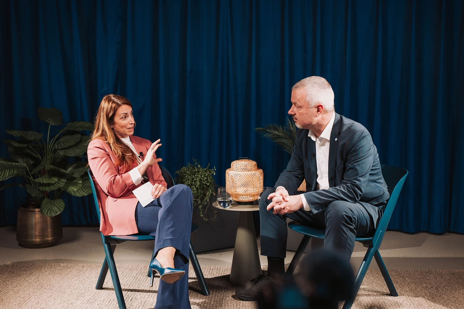 The Reset being recorded, host and guest in conversation on the set
