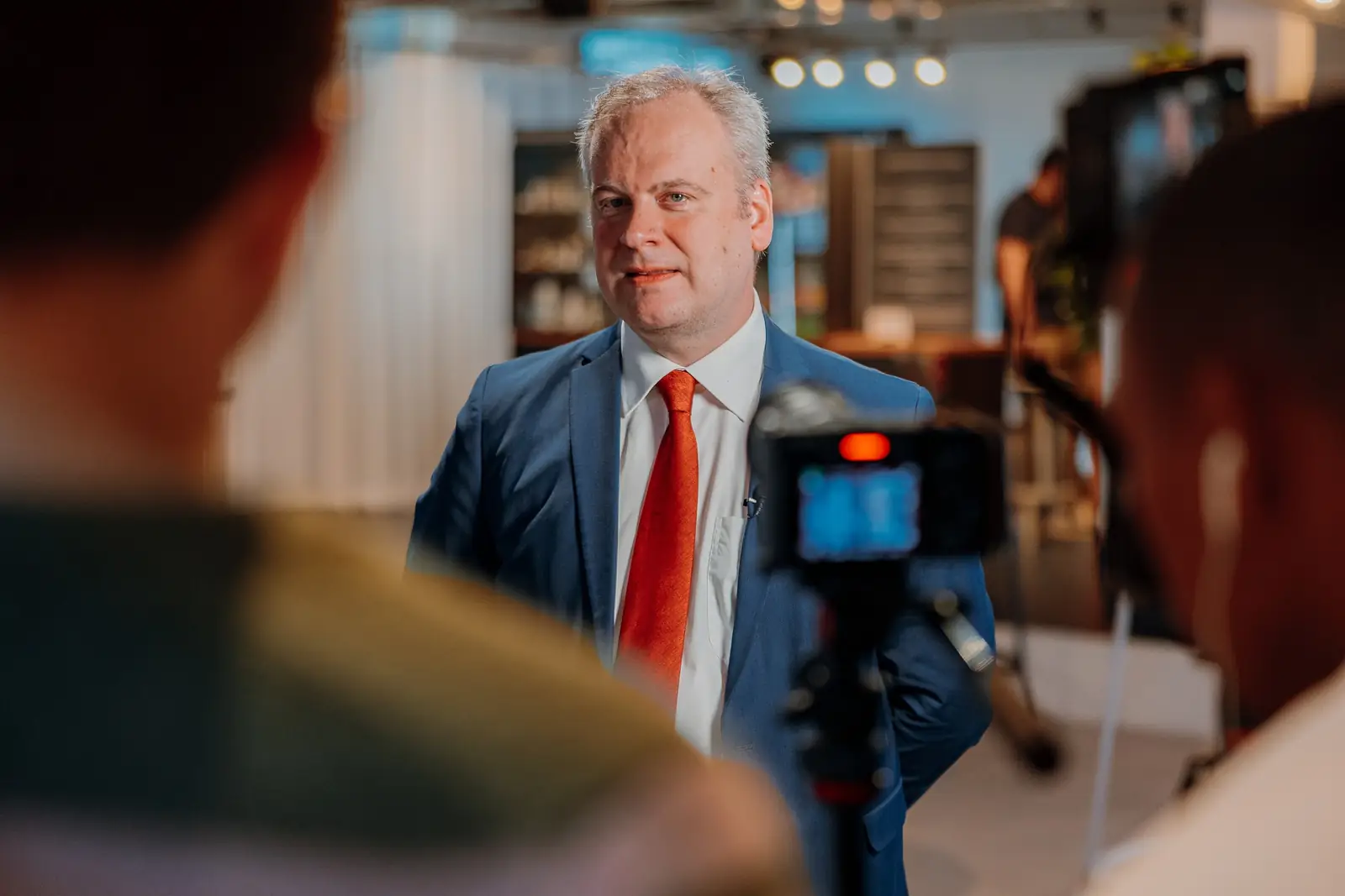A guest being interviewed on camera