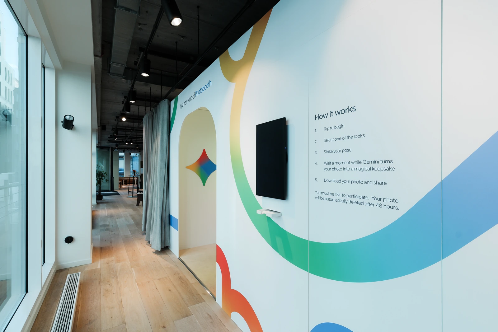A corridor wall explaining how the AI photo experience works