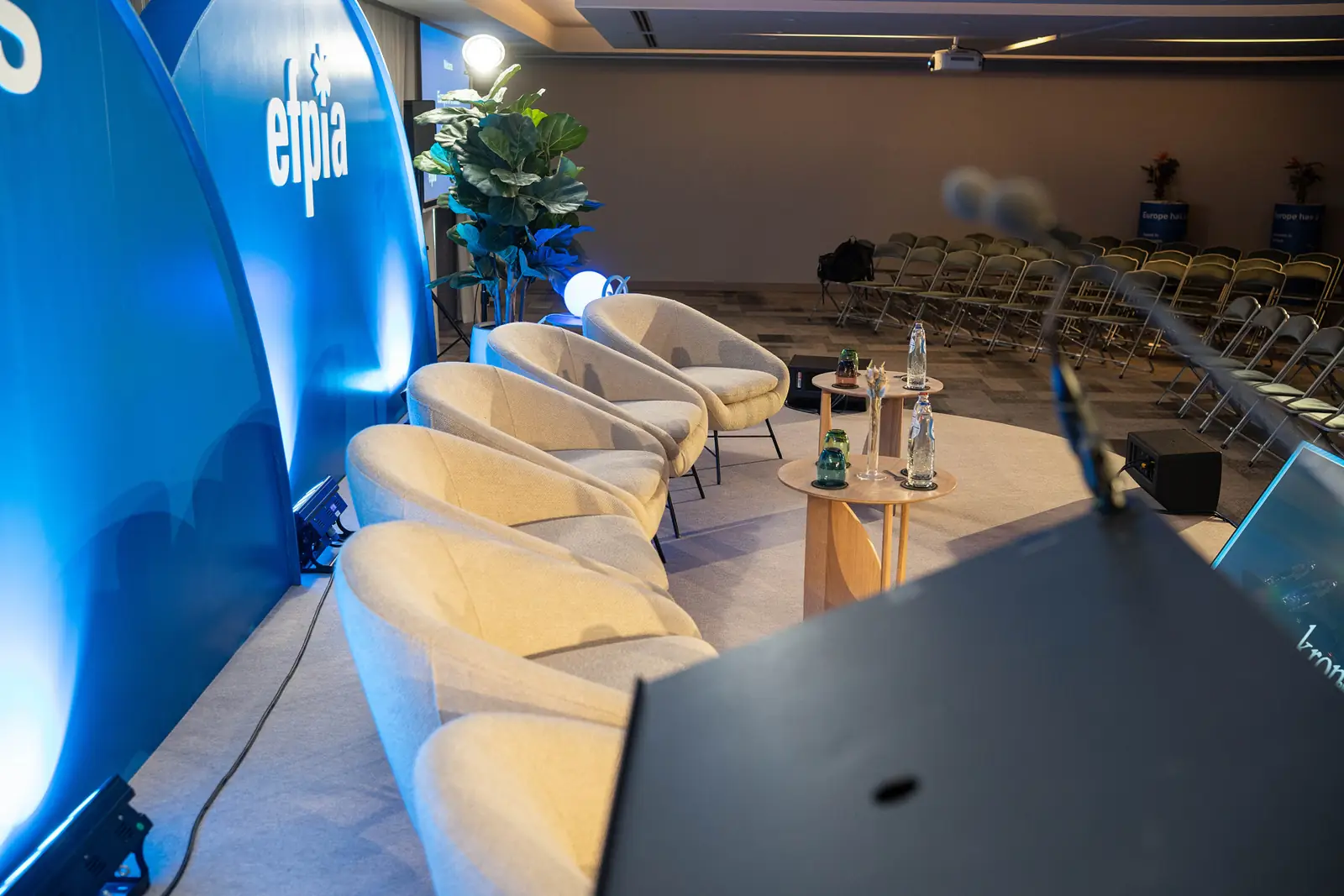 Lounge chairs on the second event&rsquo;s stage