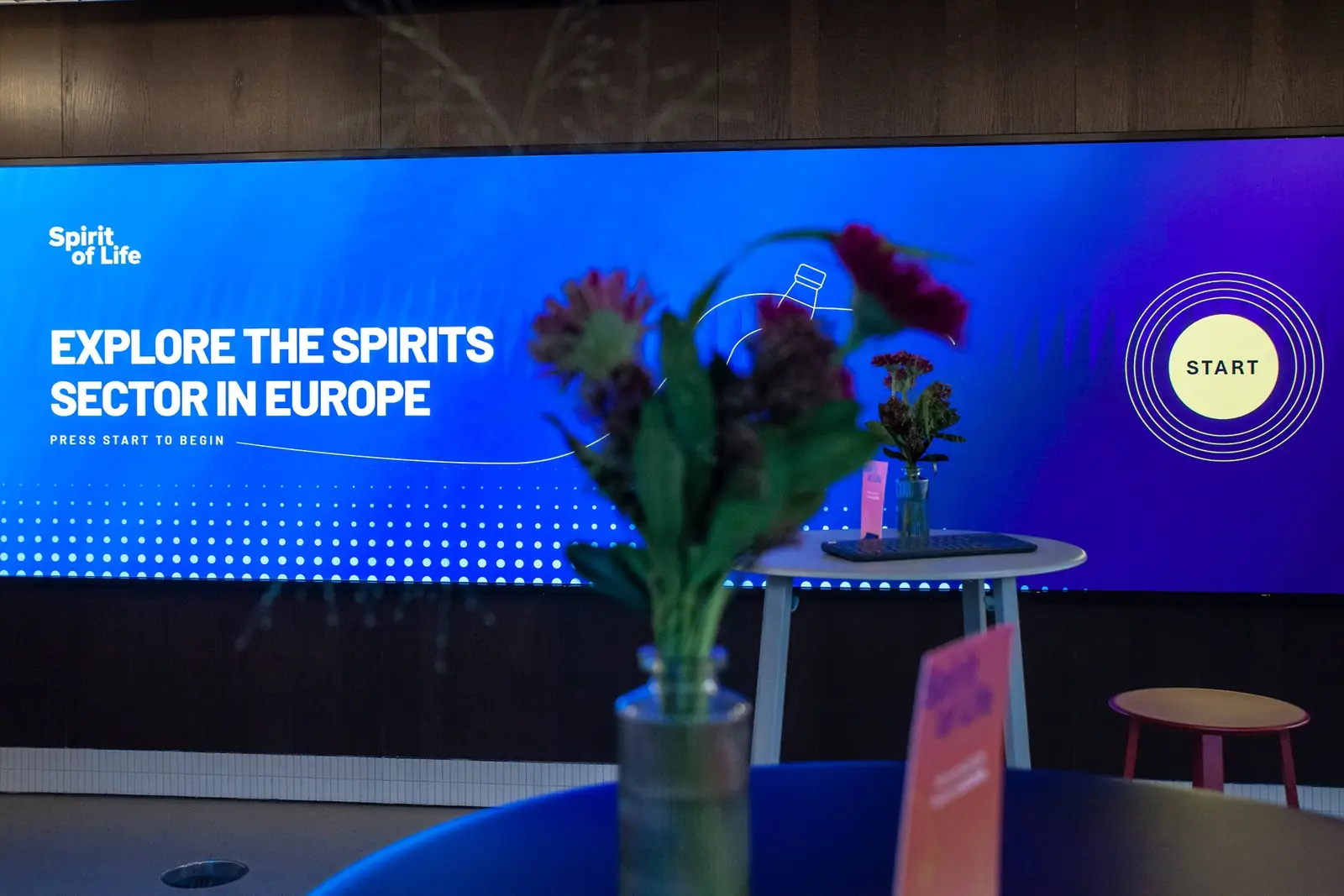 An interactive screen inviting guests to explore the spirits sector in Europe