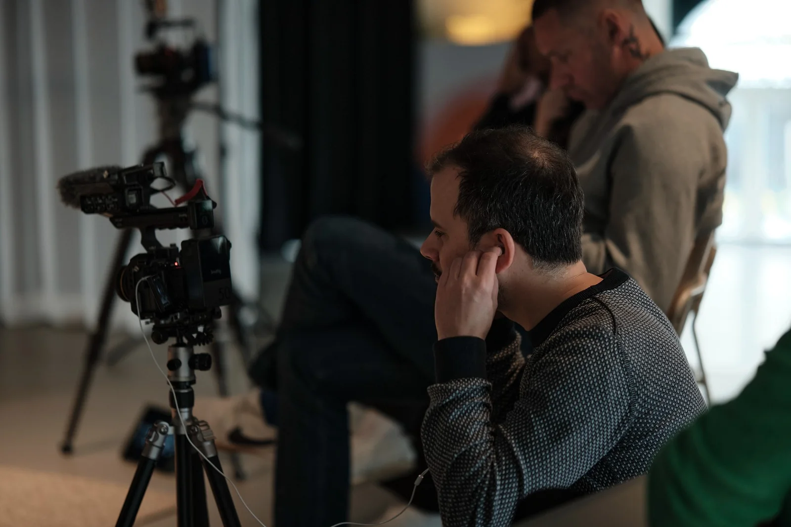 The camera rig trained on the set